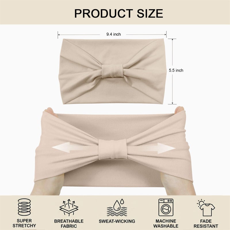 YONUF Wide Headbands for Women - 6 Pack Stretchy Soft Hair Bands for Workout, Yoga, Running, Makeup & Face Washing - Fashion Knotted Head Wraps & Hair Accessories - Image 3