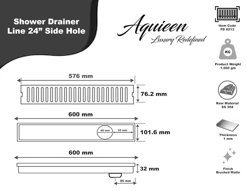 Aquieen Aquieen Line 24 x 4 Grade SS 304 Shower Water Drainer Floor Bathroom Grating with SS Line Drainer 24 Brushed Gold SH  - Image 2