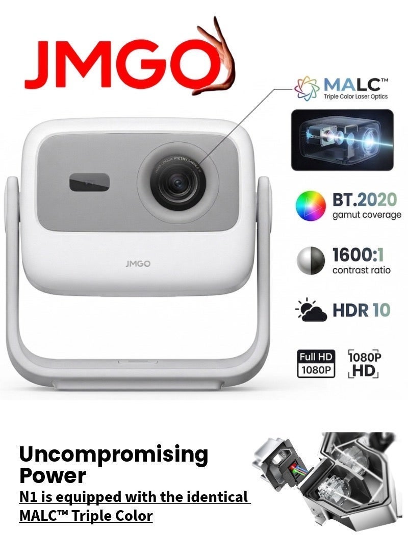 JMGO N1 Triple Laser Smart Projector, 800 CVIA (1800 ANSI Lumens), FHD, 4K HDR10 Support, Android TV 11, Blu Ray 3D, Dolby Audio, Dynaudio Speakers, 240Hz Gaming, Wi Fi 6, Bluetooth 5.0, Smart Eye Protection - Image 2