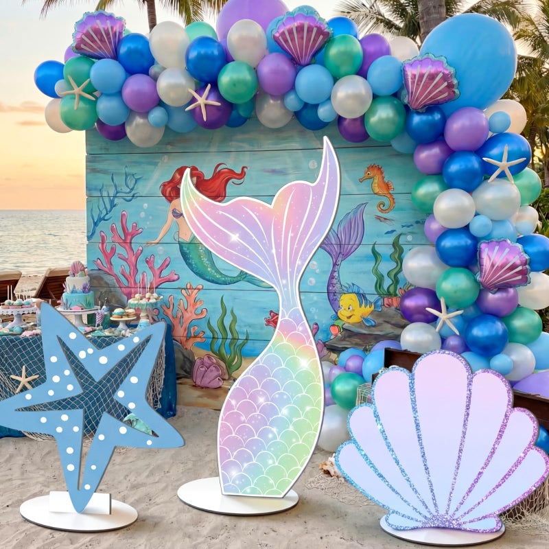 Amyhill 3 Pcs Large Under The Sea Mermaid Decoration Vbs 2026 Decorations Summer Sunday School Decoration Mermaid Tail Seashell Starfish Stand Decor Ocean Cutouts for Classroom Vocation Birthday Party - Image 2