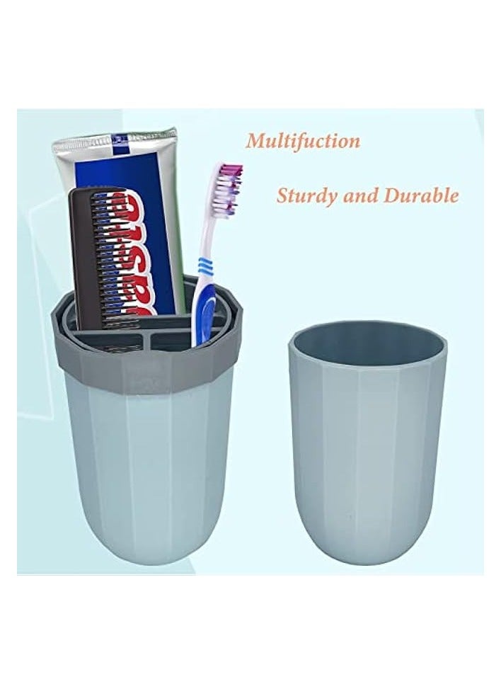 كاست ويف كوب فرشاة الأسنان، حامل فرشاة أسنان للسفر، قطعتين، حافظة فرشاة أسنان محمولة للسفر والتخييم ورحلات العمل والمدرسة، مجموعة فرشاة أسنان بلاستيكية متعددة الوظائف مع معجون أسنان بلونين - Image 2