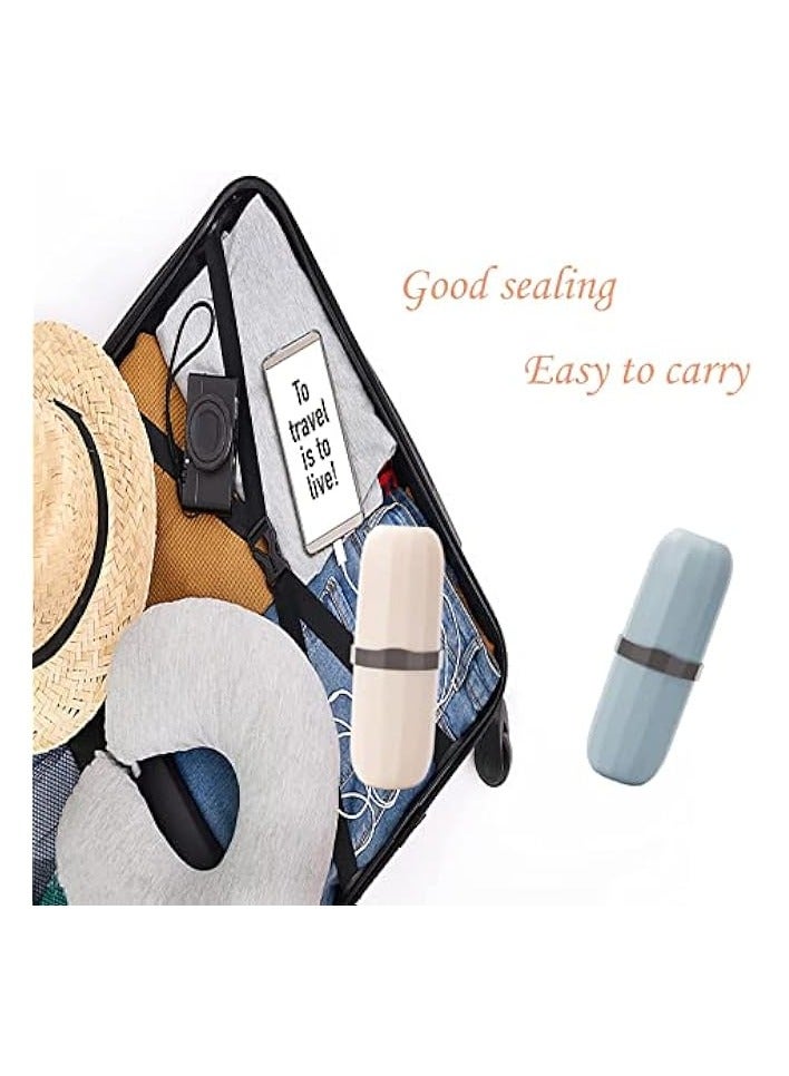 كاست ويف كوب فرشاة الأسنان، حامل فرشاة أسنان للسفر، قطعتين، حافظة فرشاة أسنان محمولة للسفر والتخييم ورحلات العمل والمدرسة، مجموعة فرشاة أسنان بلاستيكية متعددة الوظائف مع معجون أسنان بلونين - Image 5