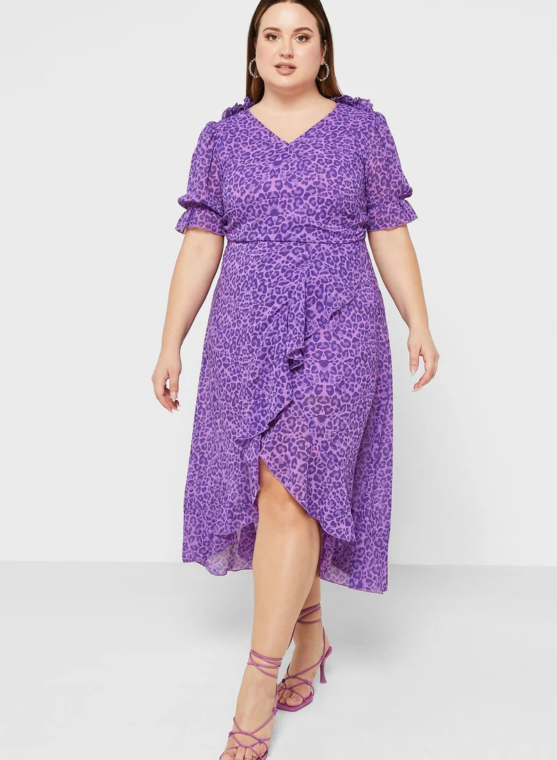 Ella Plus Wrap Detail Puff Sleeve Dress