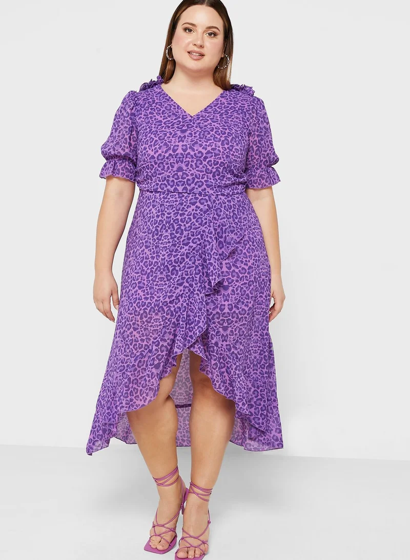 Ella Plus Wrap Detail Puff Sleeve Dress