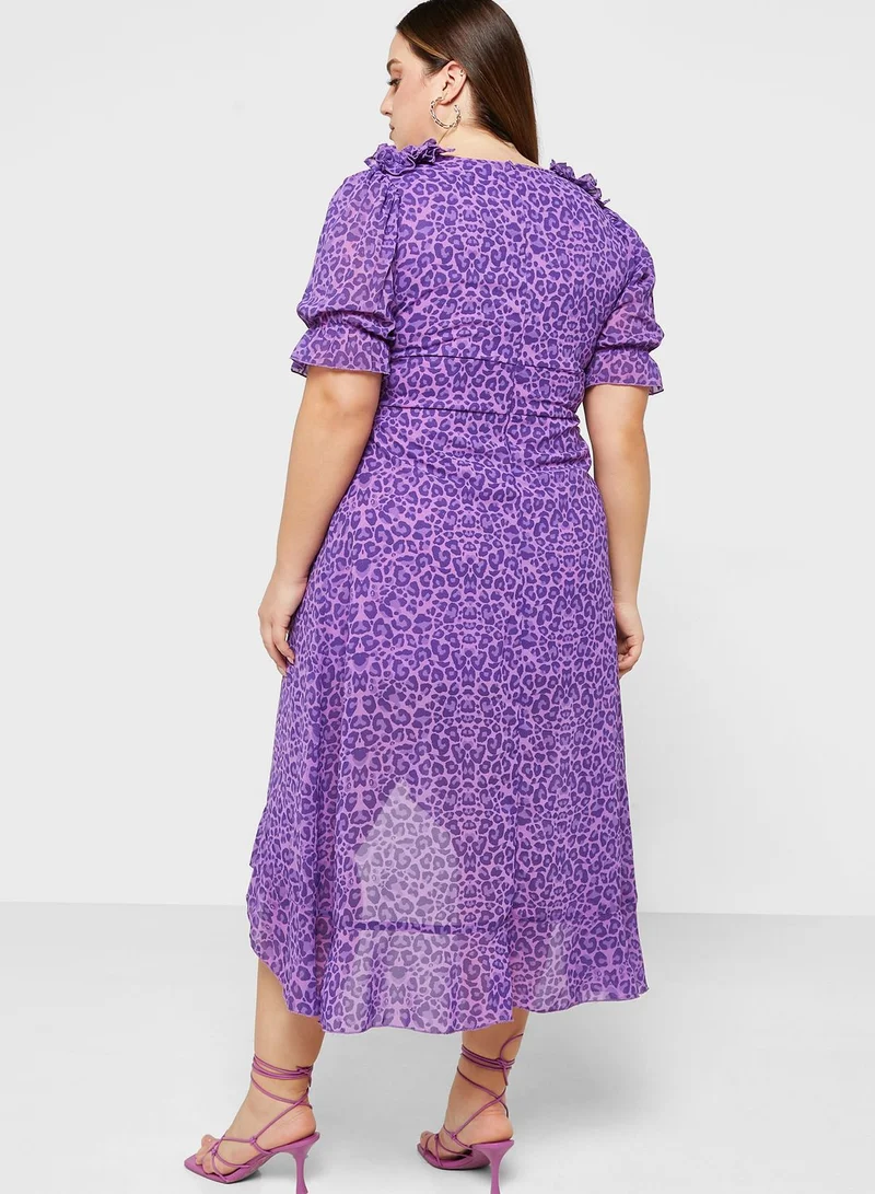 Ella Plus Wrap Detail Puff Sleeve Dress