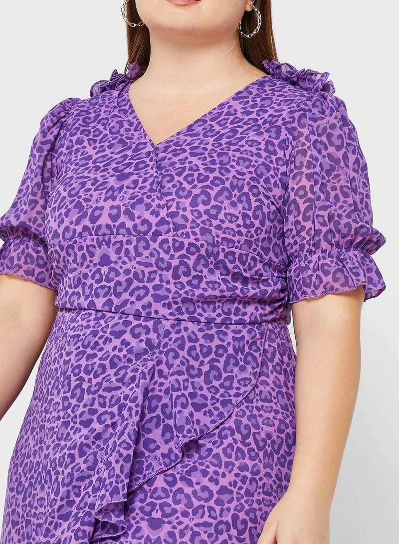 Ella Plus Wrap Detail Puff Sleeve Dress