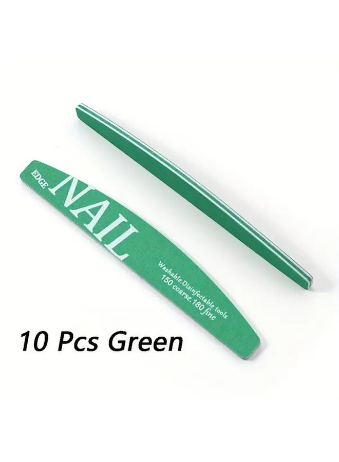 10 قطعة من مجموعة مبرد الأظافر الأخضر، ألواح صنفرة مزدوجة الجوانب خشونة من 80 إلى 180 سطح منفوش بالرمل - Image 1