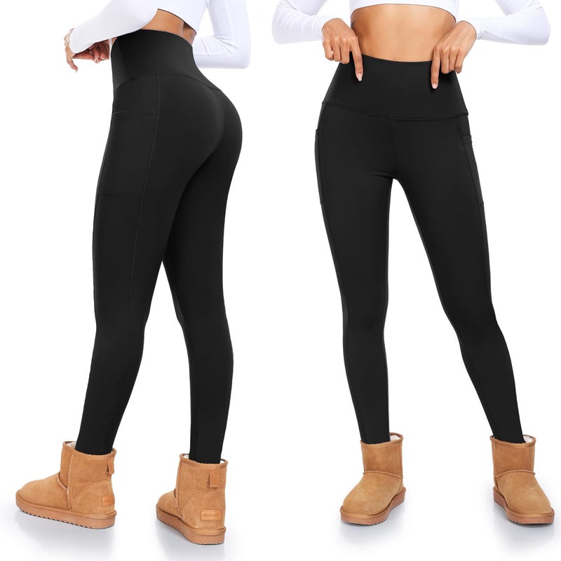 FULLSOFT 4 Pack Fleece Lined Leggings with Pockets for Women High Waisted Thermal Winter Warm Yoga Pants for Workout Running Plus Size(Black, Light Grey, Light Khaki, Mocha(4 Pack),XX-Large-3X-Large) - Image 2