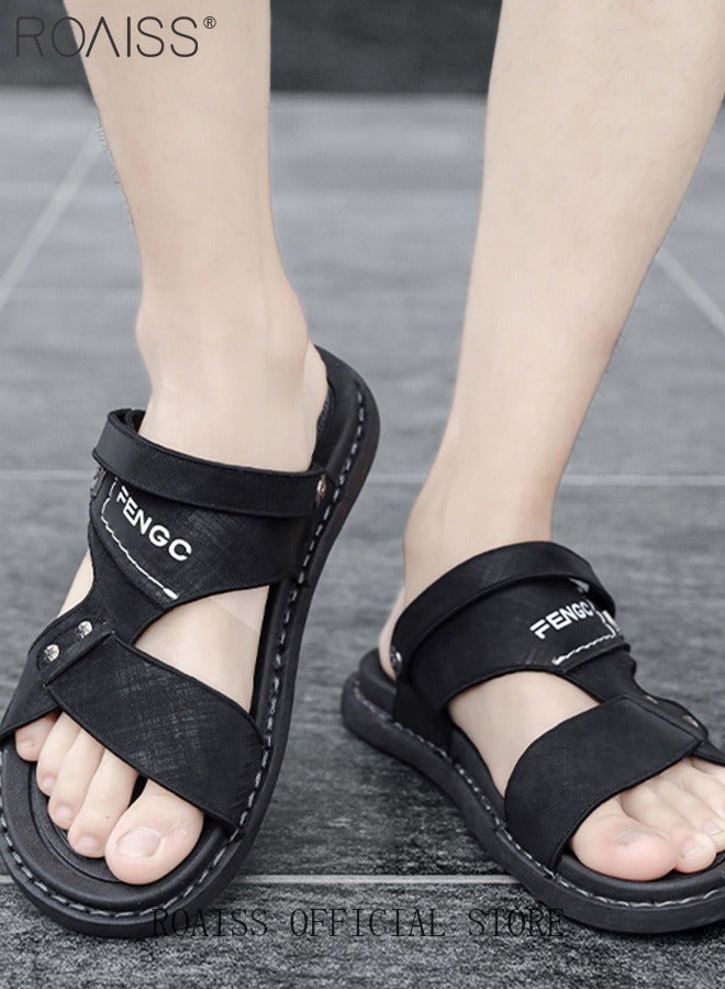 roaiss Arabic Sandals with Anti-Slip Sole and Ergonomic Design, Summer Beach Sandals, Men's Criss Cross Sandals, Simple Open Toe Outdoor Slippers with Letter Pattern, Perfects for Any Casual Date, Walking, Swimming Pool, Beach or Driving - Image 2