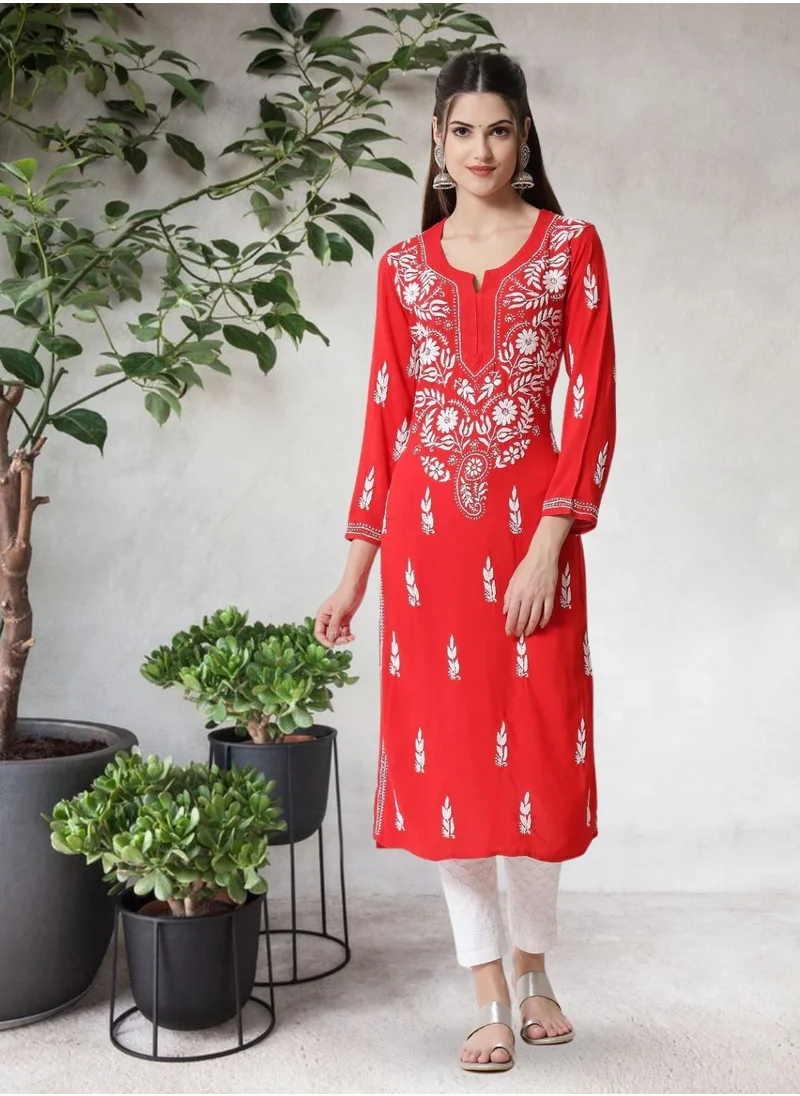 Alaya Women Hand Embroidered Chikankari Rayon Kurta-AL3451