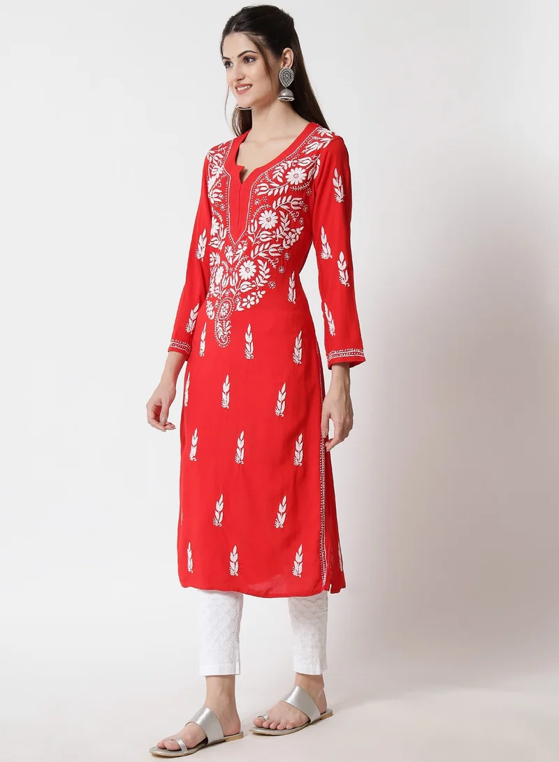 Alaya Women Hand Embroidered Chikankari Rayon Kurta-AL3451