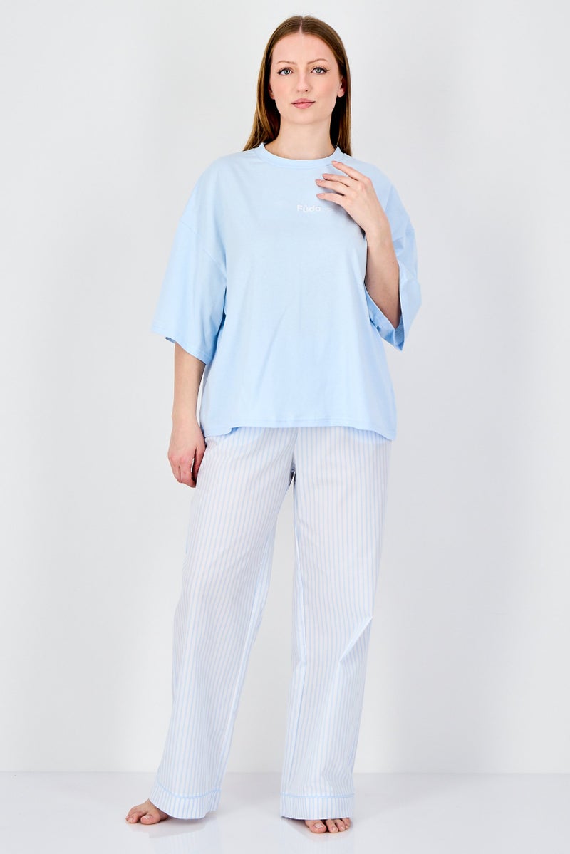 Fudo Women 2Pcs Short Sleeve Top And Bottom Pyjama Set, Multicolor - Image 1