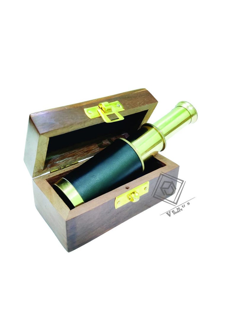 NORVILLE NORVILLE Captains 6 Brass Handheld Mini Telescope Marine Spyglass with Rosewood Wooden Box Nautical Collectibles by Venus mart  - Image 1