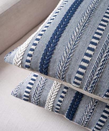 Cethom Boho Throw Pillow Covers 18x18 Inch Set of 2, Farmhouse Decorative Couch Pillow Cases, Navy Blue Accent Pillows of Bed, Sofa Bedroom Living Room Home Decor Cushion Cover - Image 4