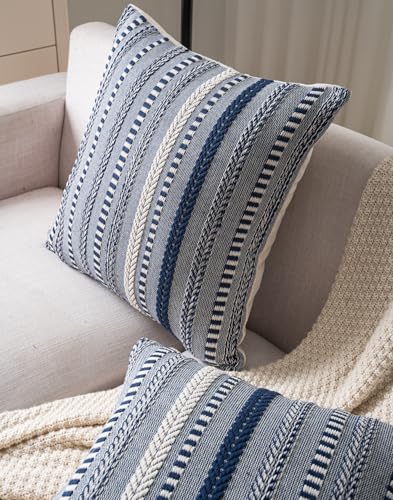 Cethom Boho Throw Pillow Covers 18x18 Inch Set of 2, Farmhouse Decorative Couch Pillow Cases, Navy Blue Accent Pillows of Bed, Sofa Bedroom Living Room Home Decor Cushion Cover - Image 3