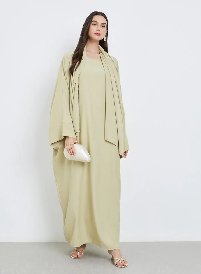 Take Two Take Two Solid Batwing Sleeve Abaya with Hijab Set