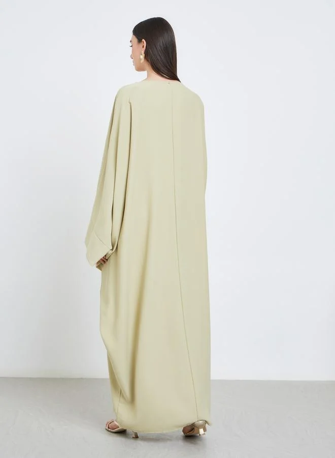 تايك تو Take Two Solid Batwing Sleeve Abaya with Hijab Set
