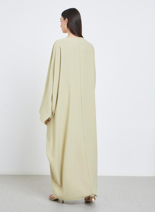 Take Two Solid Batwing Sleeve Abaya with Hijab Set - Image 5