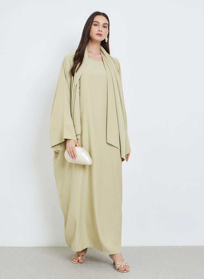 Take Two Solid Batwing Sleeve Abaya with Hijab Set - Image 2
