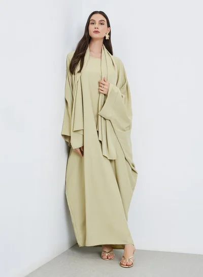 Take Two Solid Batwing Sleeve Abaya with Hijab Set