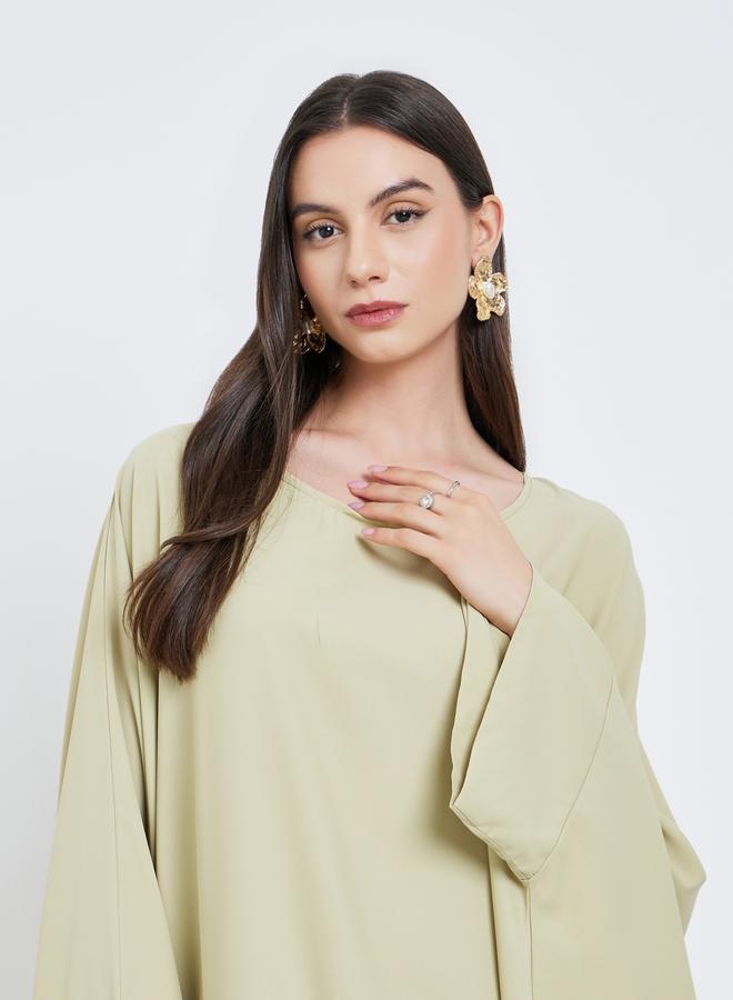 Take Two Solid Batwing Sleeve Abaya with Hijab Set - Image 4