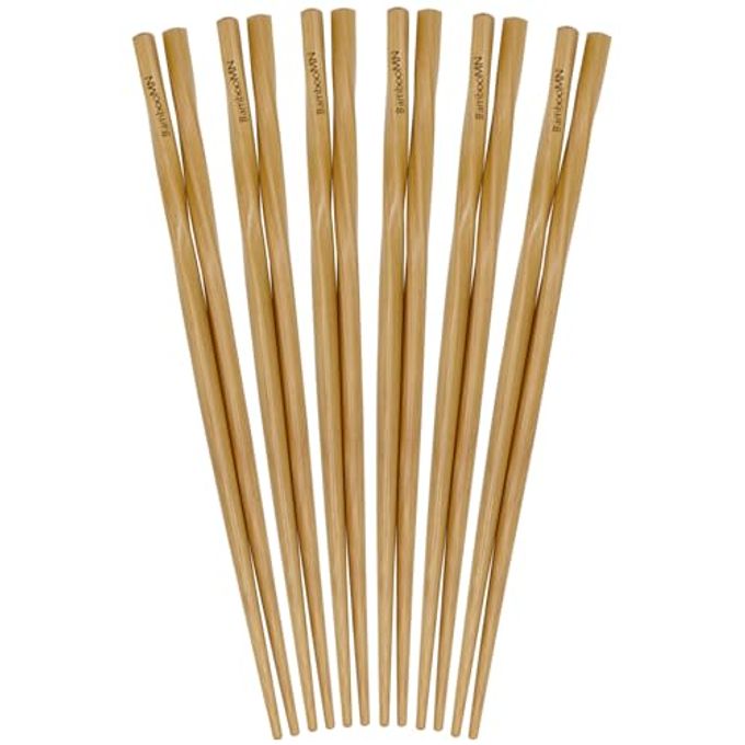 BambooMN Premium Reusable Japanese Bamboo Chopsticks, Twisted 9 inch 6 Pairs - Image 1