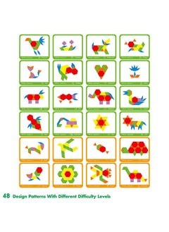 SpriteGru 300 PCS Wooden Pattern Blocks Set for Kids with 24 Double-Sided Design Cards(48 Patterns) and Storage Bag in Gift Box,Fun Montessori Learning Toys  - Image 5