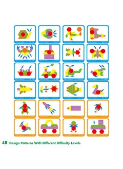 SpriteGru 300 PCS Wooden Pattern Blocks Set for Kids with 24 Double-Sided Design Cards(48 Patterns) and Storage Bag in Gift Box,Fun Montessori Learning Toys  - Image 4