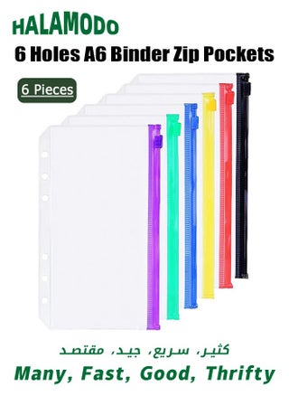 6 PCS A6 Binder Pockets, 6 Holes Binder Zip Pockets, Multicolor Zipper Folders, 6-Ring Binder Notebook Loose Leaf Bags, Waterproof PVC Documents Pouch, for Documents Notebooks Cards - pzsku/Z9E174B5BF160BC6B0BB7Z/45/_/1713001821/c66d26e9-6a04-4d32-95d9-4f276fe3f890