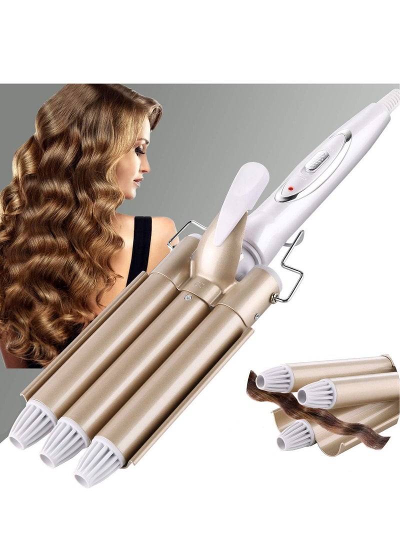 ELTRAZONE 3 Barrel Curling Iron Wand Hair Waver Curler Iron, 1 Inch (25mm) Ceramic Tourmaline Triple Barrels, Crimper Hair Iron Hair Waving Styling Tool for Deep Waves  - Image 1