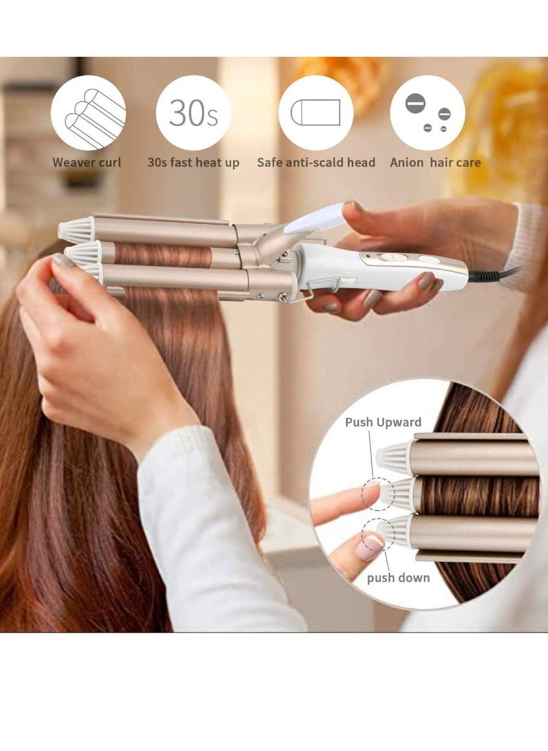 ELTRAZONE 3 Barrel Curling Iron Wand Hair Waver Curler Iron, 1 Inch (25mm) Ceramic Tourmaline Triple Barrels, Crimper Hair Iron Hair Waving Styling Tool for Deep Waves  - Image 2