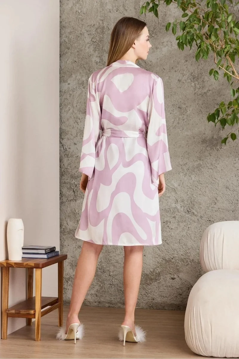 pierre cardin 2420 Women's Satin Printed Dressing Gown Nightgown Set-Rose