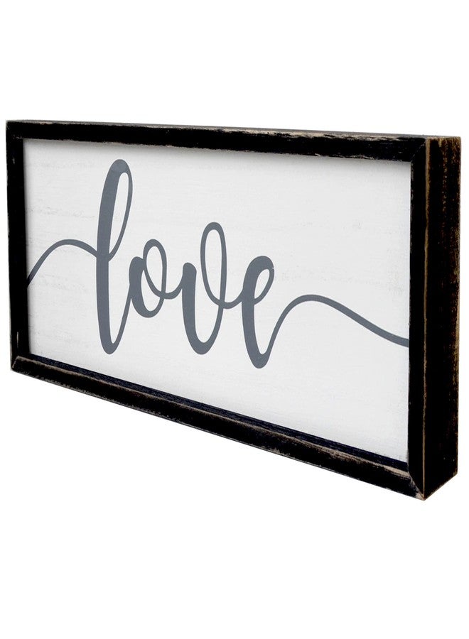 EXQUIDECA Love Framed Rustic Freestanding Sign Home Decor for Living Room Bedroom - Love Wall Art in Solid Wood Thick Grey Frame 12x5 Inches for Couples - Image 1