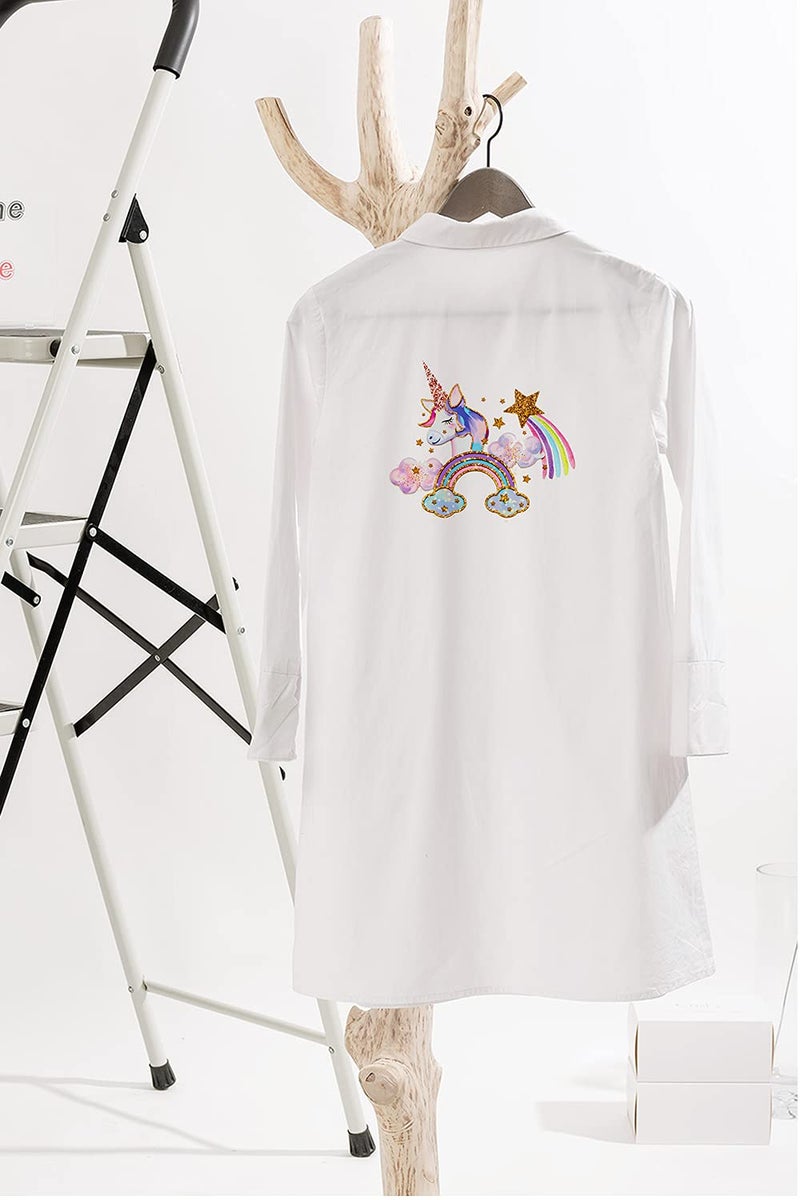 Calculs Heat Adhesive Patches Iron On Unicorn for Repairing Textile Artices Birthday Decorations for Kid's T-Shirts Bed Sheet Cushions - Glitter Eco-Friendly 21pcs - Image 2