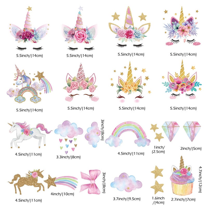 Calculs Heat Adhesive Patches Iron On Unicorn for Repairing Textile Artices Birthday Decorations for Kid's T-Shirts Bed Sheet Cushions - Glitter Eco-Friendly 21pcs - Image 5