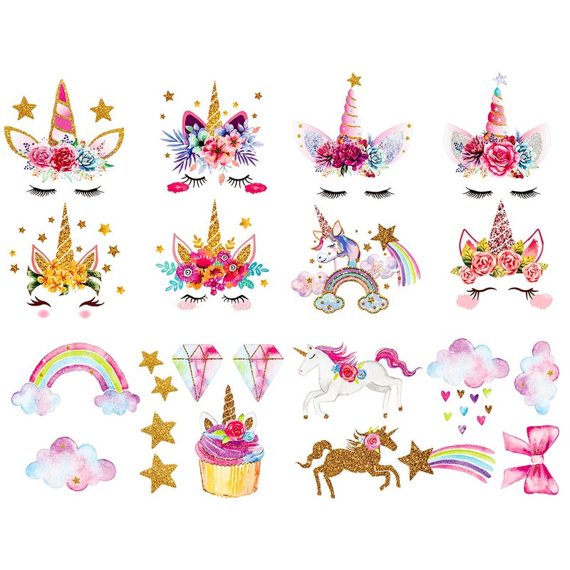 Calculs Heat Adhesive Patches Iron On Unicorn for Repairing Textile Artices Birthday Decorations for Kid's T-Shirts Bed Sheet Cushions - Glitter Eco-Friendly 21pcs - Image 1