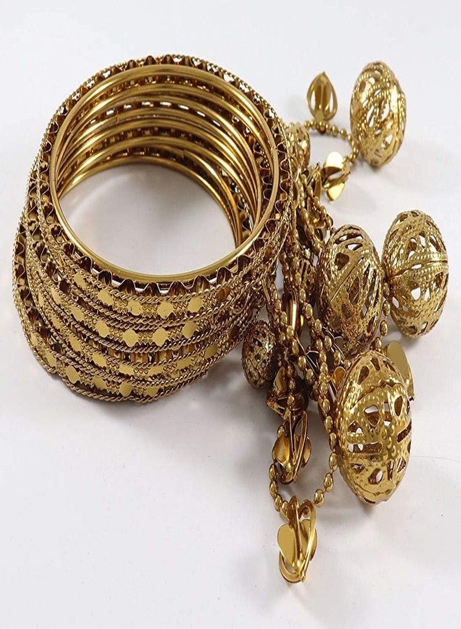 ZULKA Get your traditions Non-Precious Metal Base Metal with Cutting Pattern and Bracelet Bells Glossy Finished Latkan Kada Set For Women and Girls, (Golden_2.8 Inches), Pack Of 4 Kada Set - Image 2