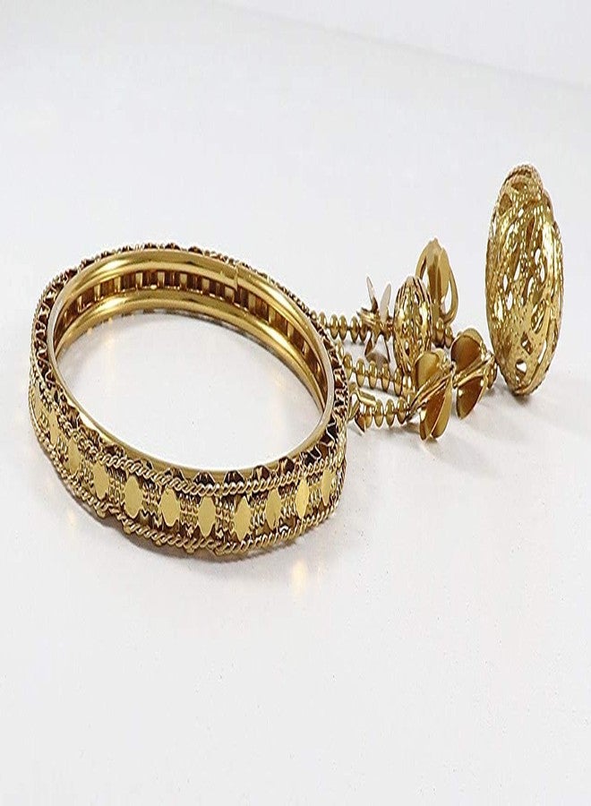 ZULKA Get your traditions Non-Precious Metal Base Metal with Cutting Pattern and Bracelet Bells Glossy Finished Latkan Kada Set For Women and Girls, (Golden_2.8 Inches), Pack Of 4 Kada Set - Image 3