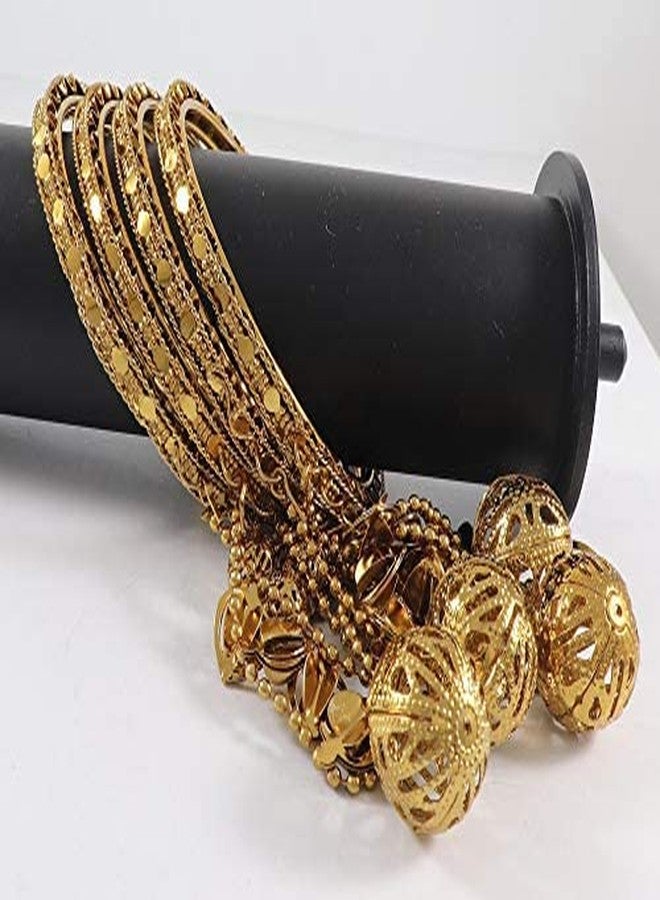 ZULKA Get your traditions Non-Precious Metal Base Metal with Cutting Pattern and Bracelet Bells Glossy Finished Latkan Kada Set For Women and Girls, (Golden_2.8 Inches), Pack Of 4 Kada Set - Image 5