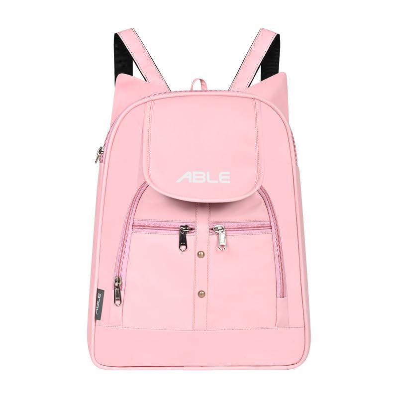 ABLEÂ® Wave Backpack for Womens,Girls,Kids,Female. Pu Leatherette Fabric Travelling Outdoor, Picnic,School, College Office Work Casual Daily use Backpack.(Light Pink) - Image 1