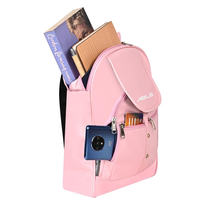 ABLEÂ® Wave Backpack for Womens,Girls,Kids,Female. Pu Leatherette Fabric Travelling Outdoor, Picnic,School, College Office Work Casual Daily use Backpack.(Light Pink) - Image 4