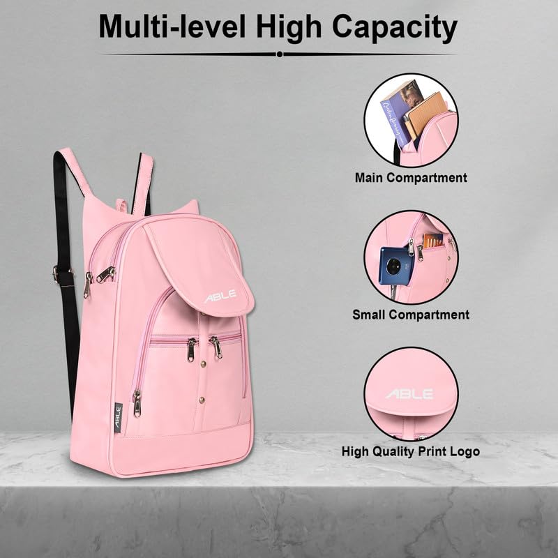 ABLEÂ® Wave Backpack for Womens,Girls,Kids,Female. Pu Leatherette Fabric Travelling Outdoor, Picnic,School, College Office Work Casual Daily use Backpack.(Light Pink) - Image 5