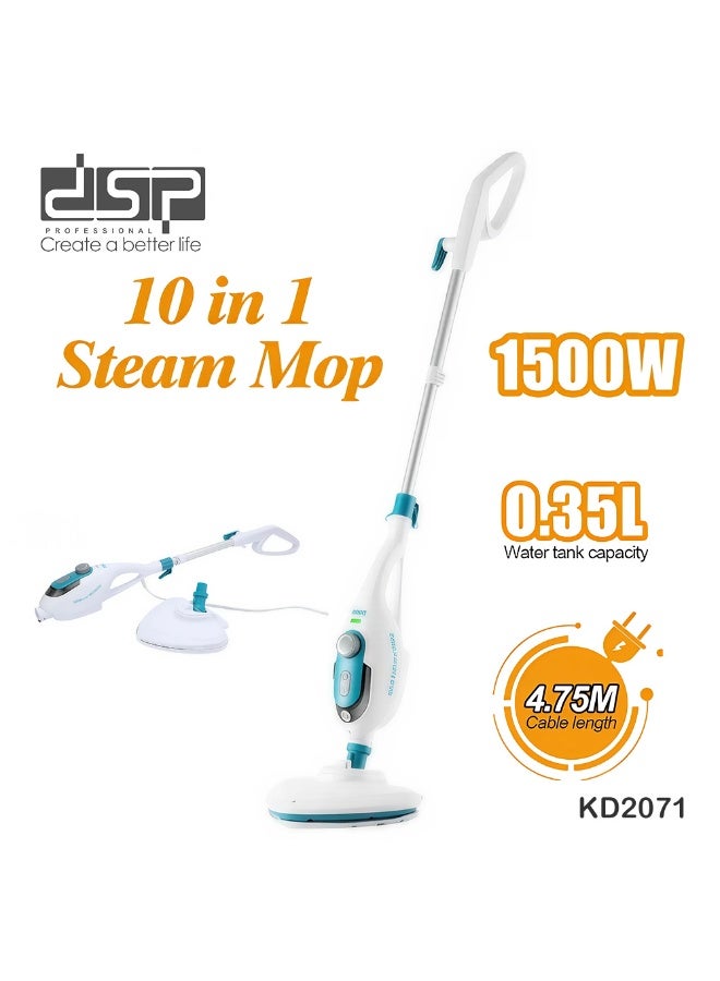 DSP Steam Mop,10 in 1 Multi Purpose Handheld Steamer Cleaner Detachable for Vinyl, Laminate, Carpet, Tile Hard Floor Grout w/ 2 pad, 1500W High Power, Includes 10 Accessories, Adjustable Steam & Height - Image 1