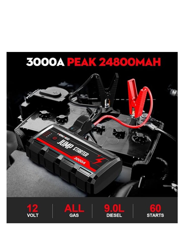 FEIKFEIZ - Car Jump Starter 3000A Peak 24800mAh 12V Super Safe Jump Starter(Up to All Gas, 9.0L Diesel Engine), with USB Quick Charge 3.0 - Image 1