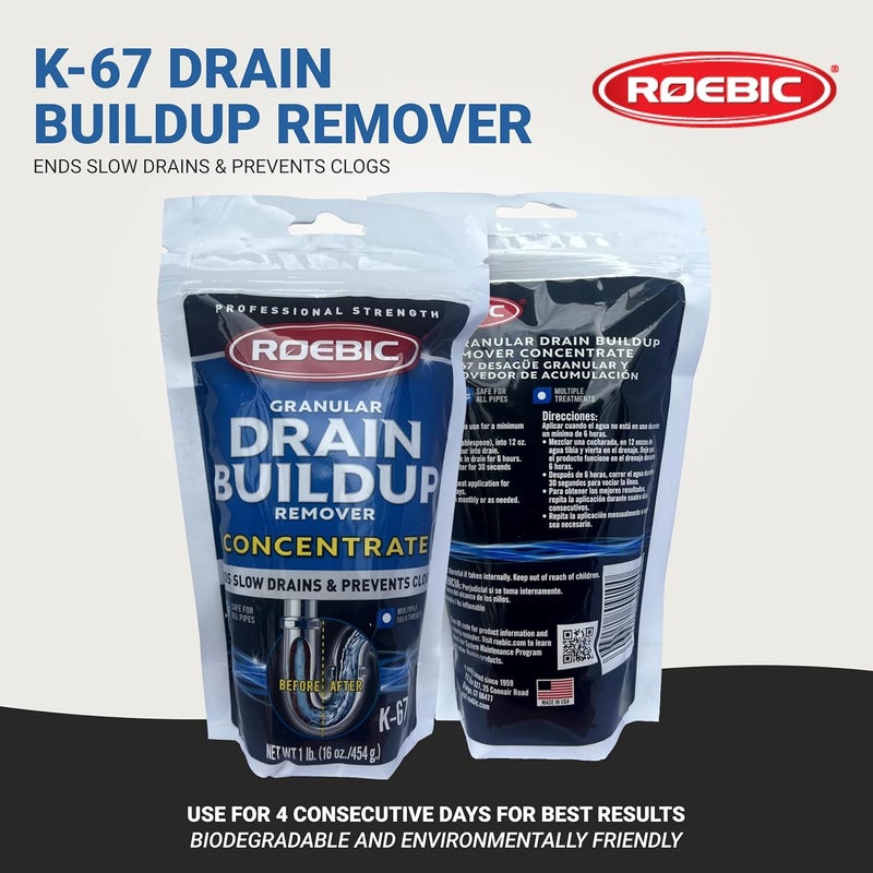 Roebic K-67 Granular Drain Buildup Remover - 16 Ounce Concentrate for Slow Drains - Image 2