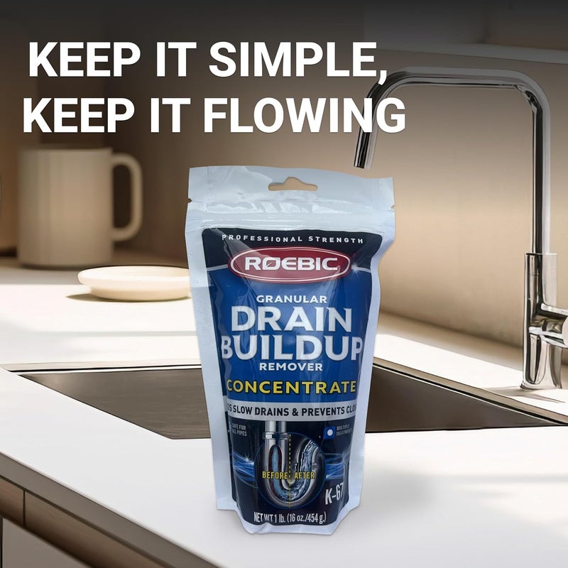 Roebic K-67 Granular Drain Buildup Remover - 16 Ounce Concentrate for Slow Drains - Image 5
