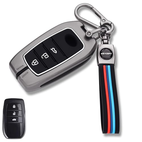 KEYCEPT Metal Key Cover for 3 Button Toyota Innova Hycross | Fortuner | Hilux | Innova Crysta | Fortuner Legender | Land Cruiser | Suzuki Invicto Smart Key (Long Keychain) - Image 1