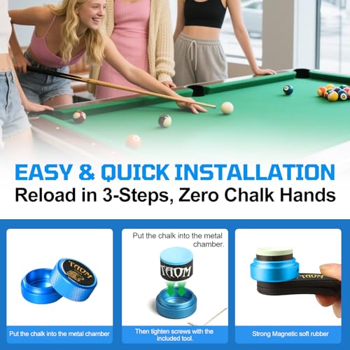 Banly TAOM Round Shaped Pool Cue Chalk, Portable Billiard Chalk with Mini Pool Chalk Holder, Pool Chalk with Magnetic Fixed Belt Clip Pocket Chalker Clip for Billiard Cue Tip Tool Pool Table Accessories - Image 5