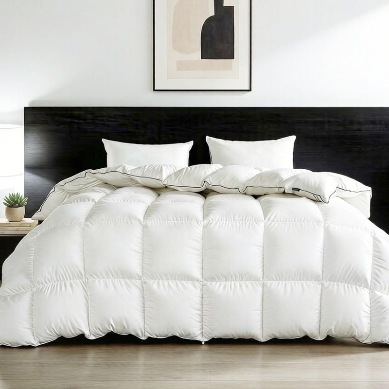 HYVIF Feather Down Fiber Comforter Queen Size,Premium Ultra-Soft Breathable Comforter High Fill Power White Duvet Insert,All Season Hotel Luxury Bedding Comforters 8 Corner & Center Loops,Baffle Box Design - Image 1