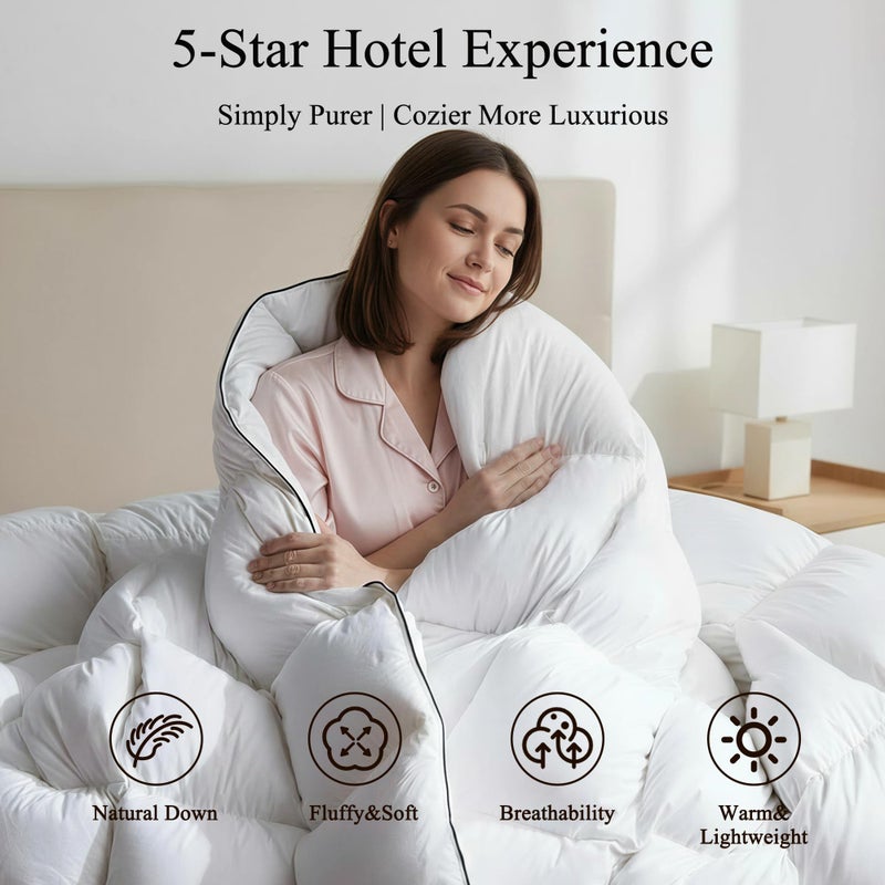 HYVIF Feather Down Fiber Comforter Queen Size,Premium Ultra-Soft Breathable Comforter High Fill Power White Duvet Insert,All Season Hotel Luxury Bedding Comforters 8 Corner & Center Loops,Baffle Box Design - Image 4